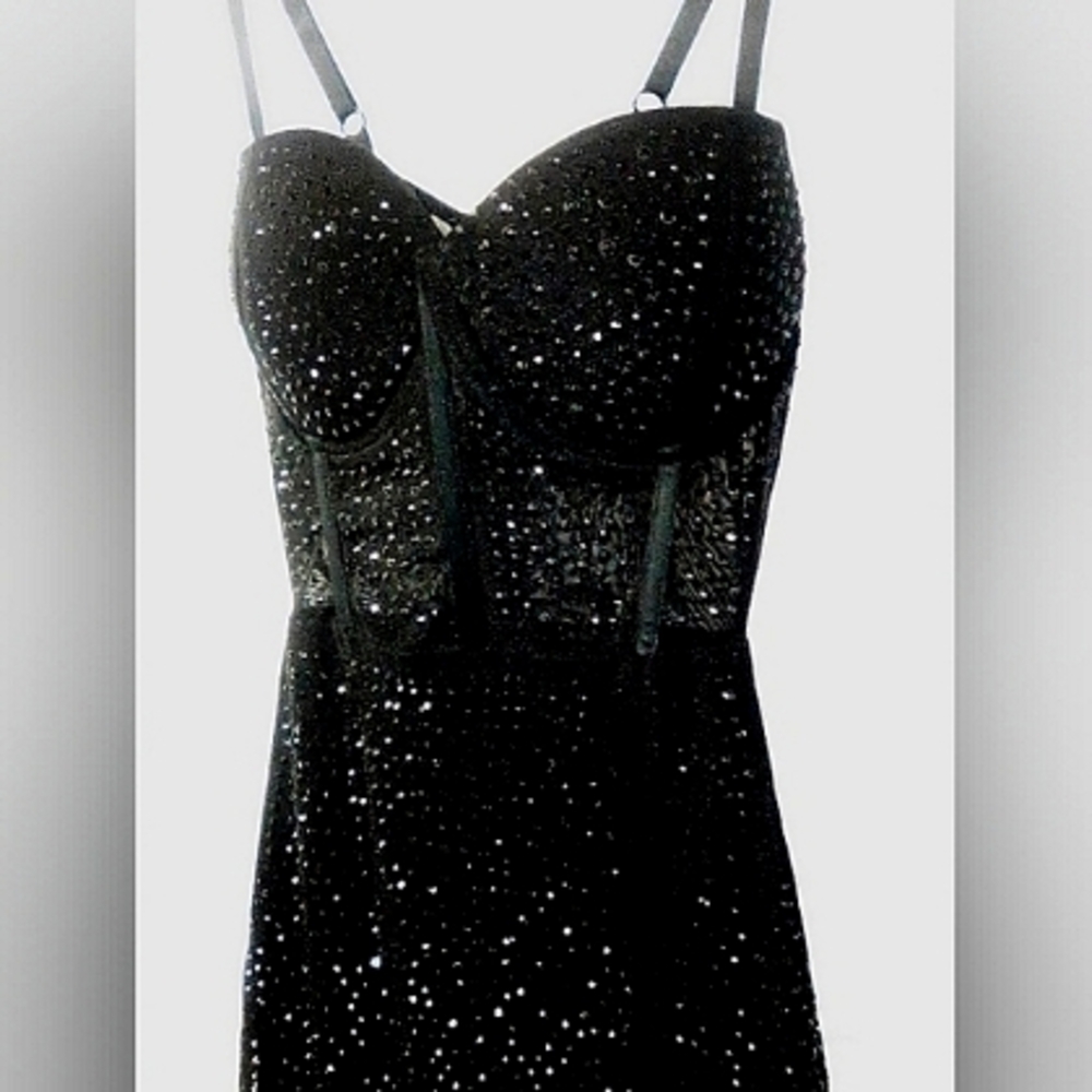 Windsor Taylor Black Beaded/Sheer Dress/Gown SZ XS - Picture 2 of 10